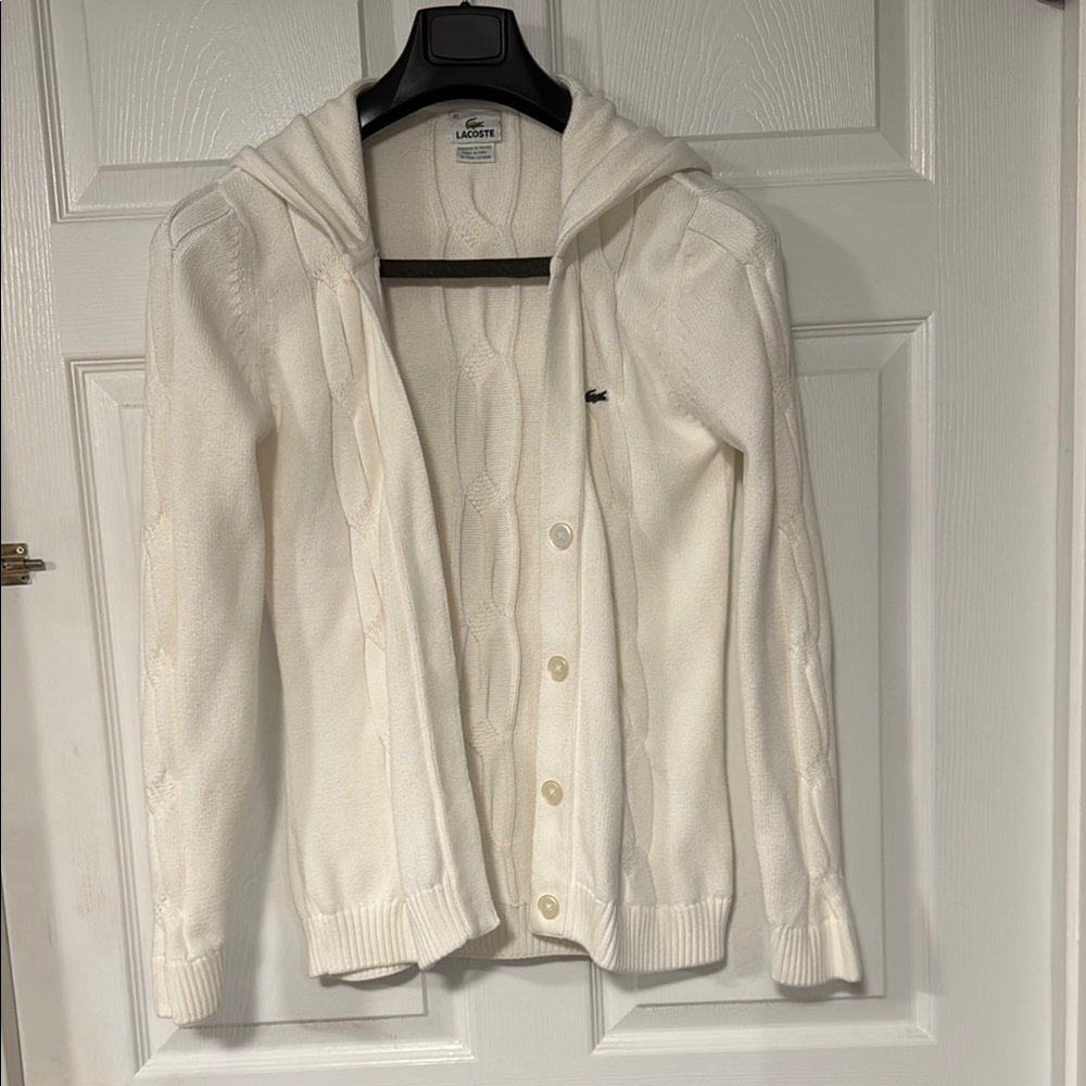 Lacoste White Cable Knit Cardigan